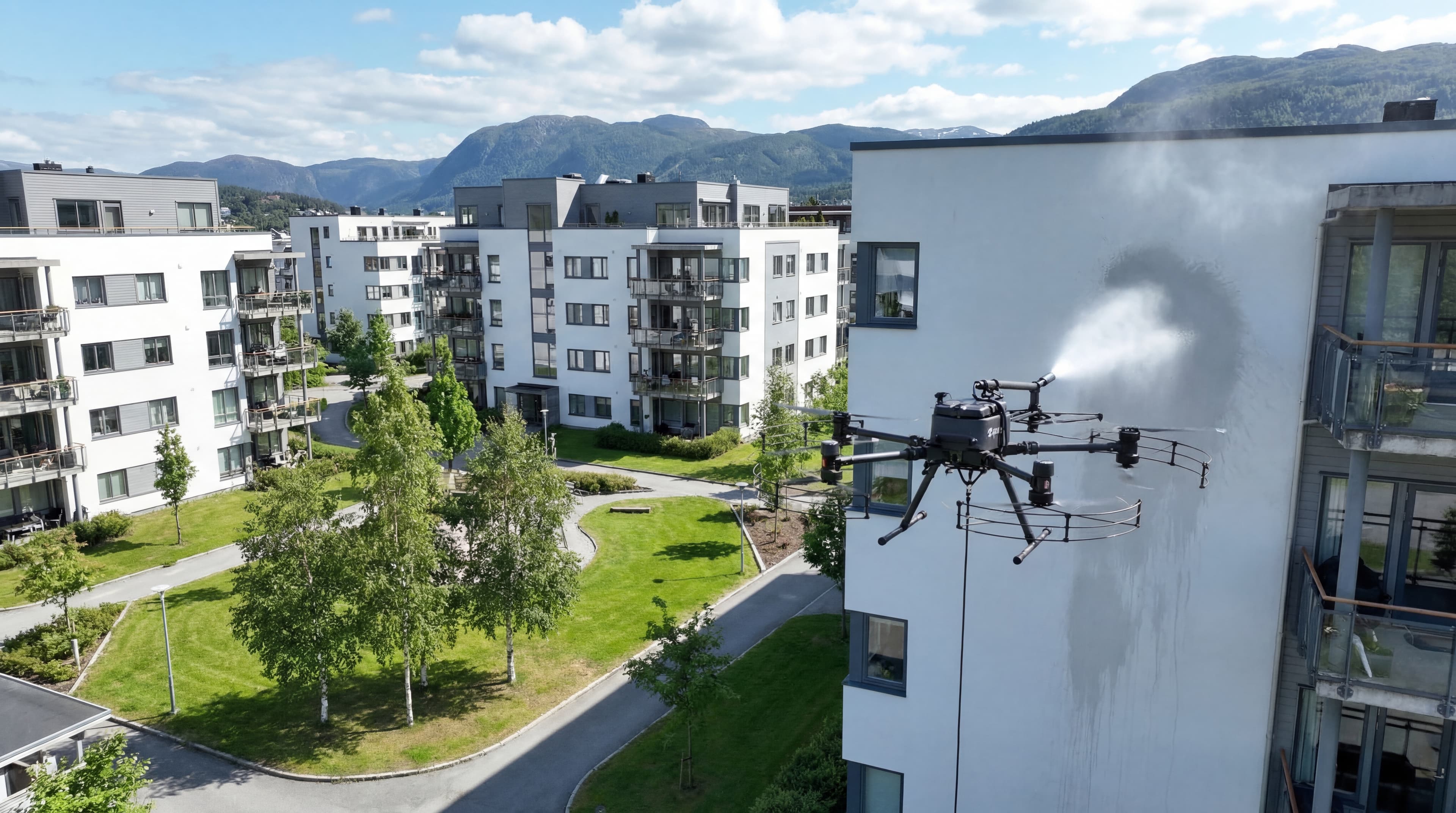 Fasadevask med drone: komplett guide til pris, prosess og resultat