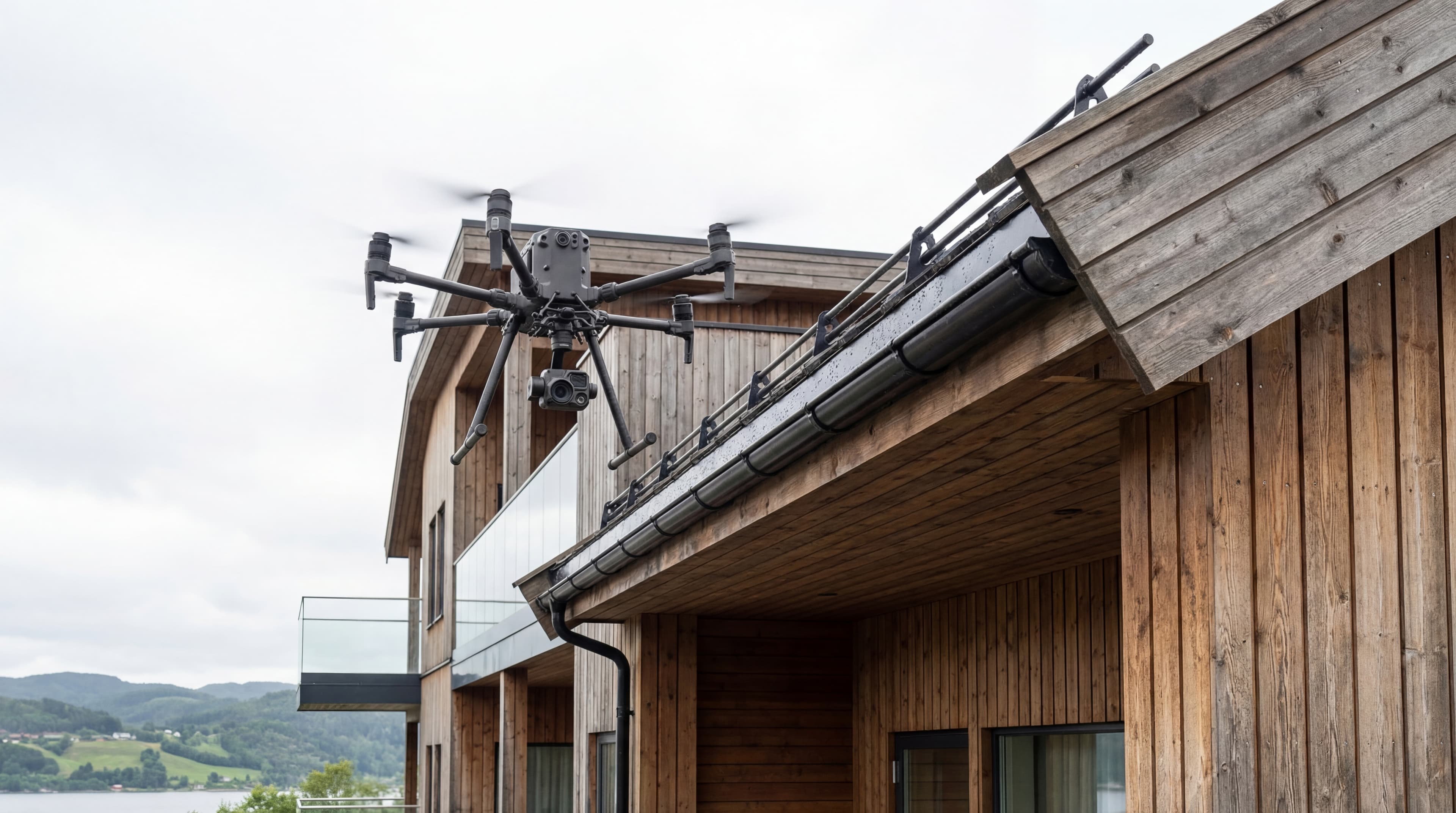 Rengjøring av takrenner med drone